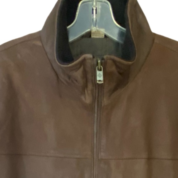 Mens Columbia Brown Soft Leather Zip Up Mock Neck Cotton Lined Casual Coat. Sz-L - Picture 2 of 16